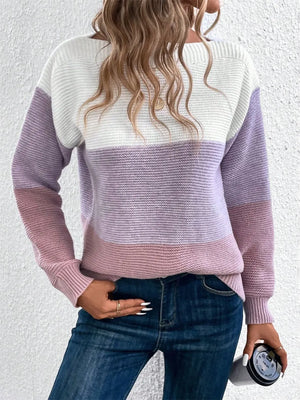 Fashionable long sleeve color block sweater outfit