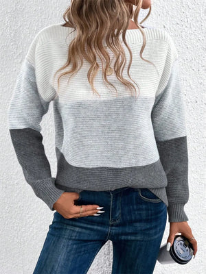 Relaxed fit color block sweater styled front