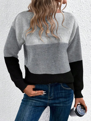 Modern cozy drop shoulder sweater outfit front view