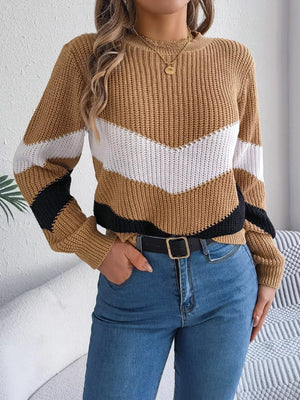 classic chevron stripe knit sweater front outfit