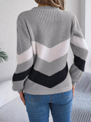 back side of chevron stripe color block sweater soft fabric