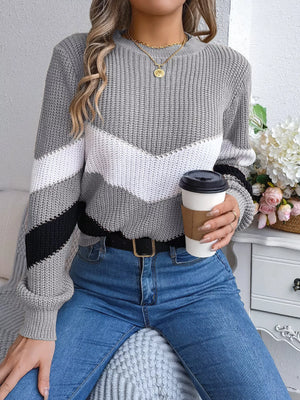 modern color block chevron sweater front view daily wear