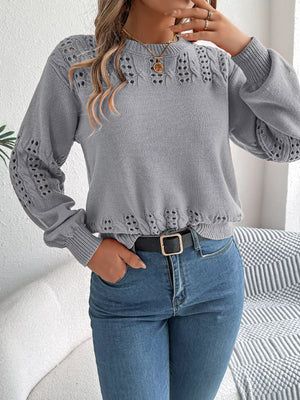 Chic hollow out eyelet sweater front elegant outfit