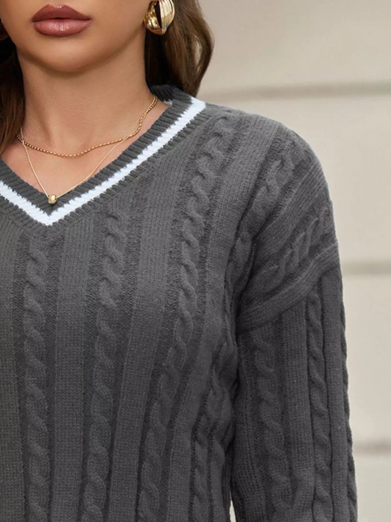 classic cable knit v neck sweater front women's winter fashion