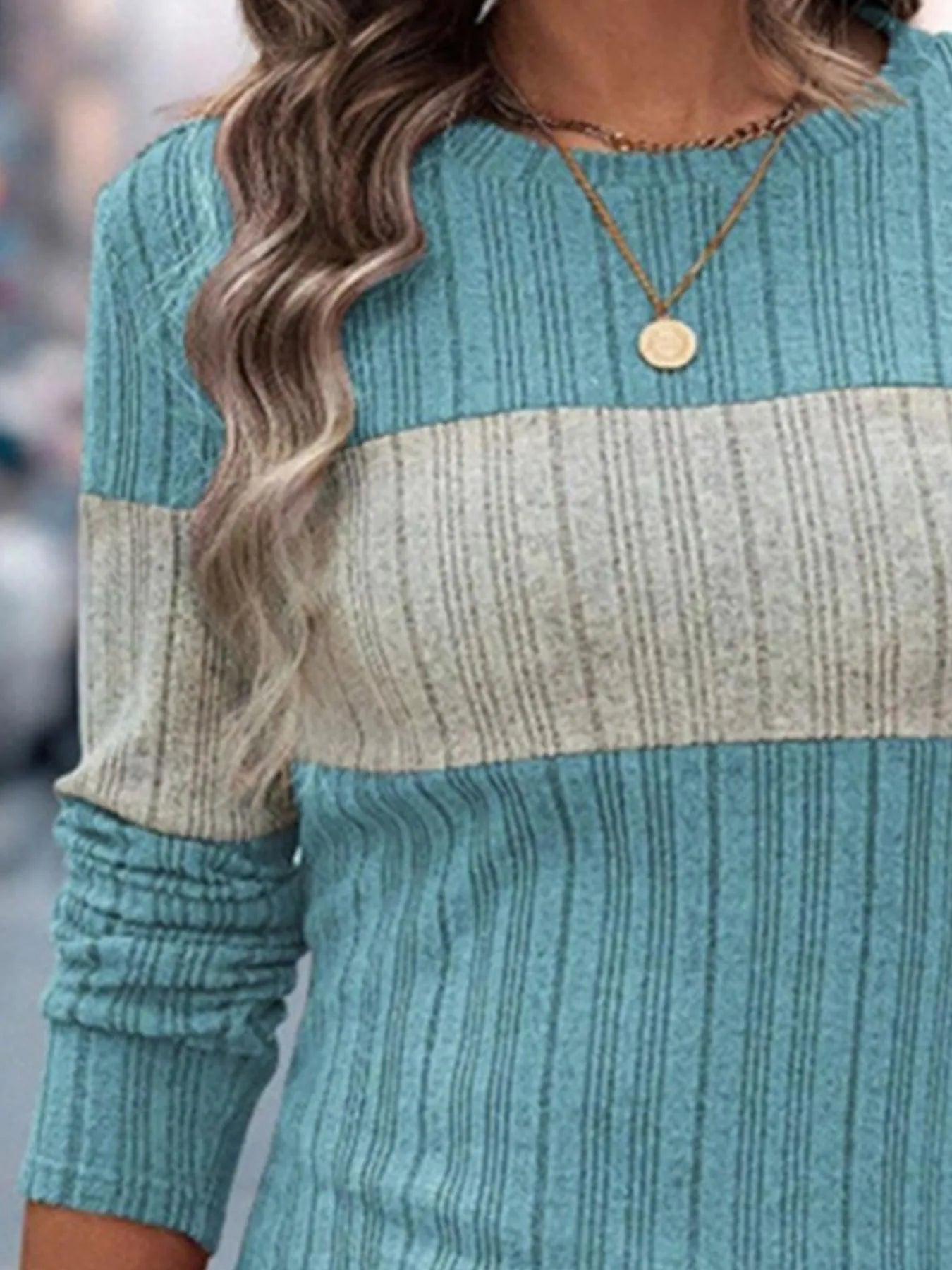 Women color block sweater front casual winter outfit