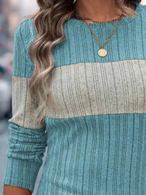 Women color block sweater front casual winter outfit