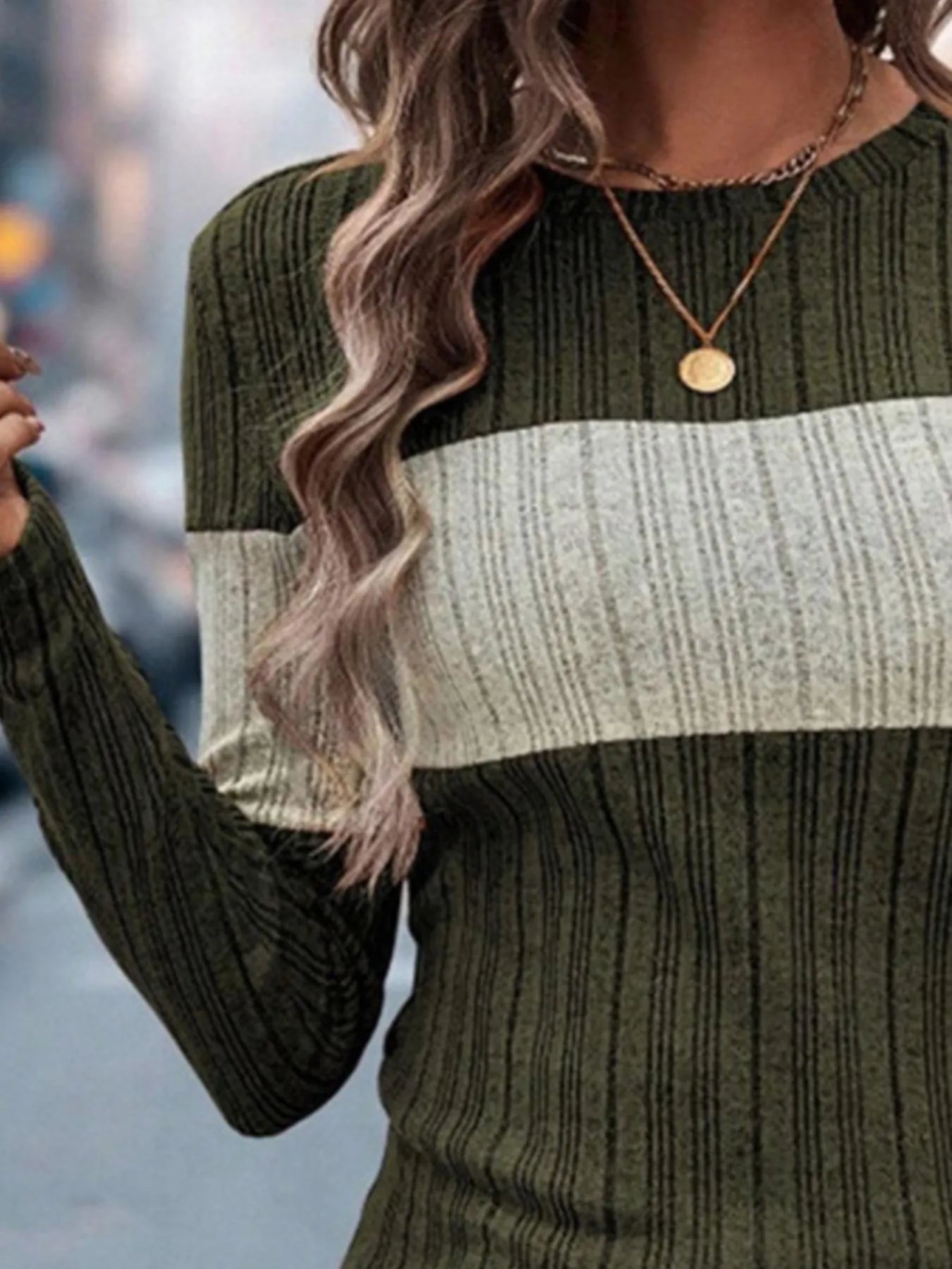 Stylish front view women color block sweater
