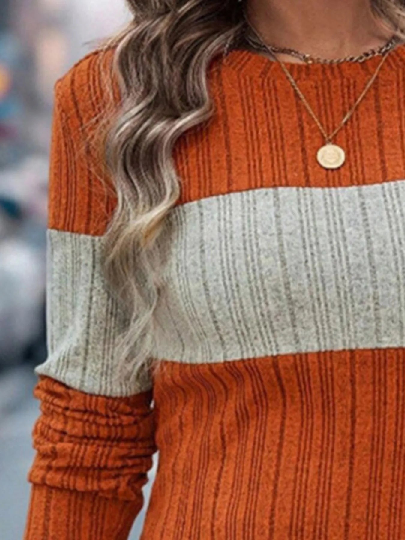 Front view knit sweater color block modern style