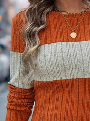 Front view knit sweater color block modern style