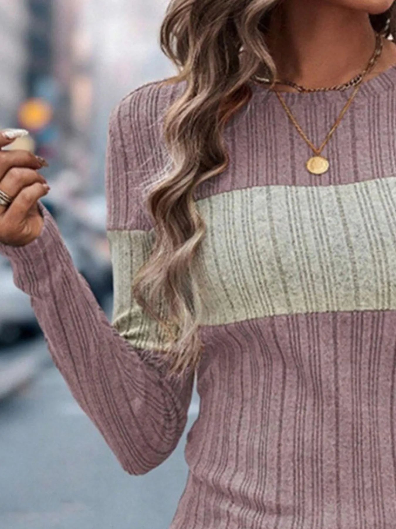 Soft women sweater color block front winter fashion