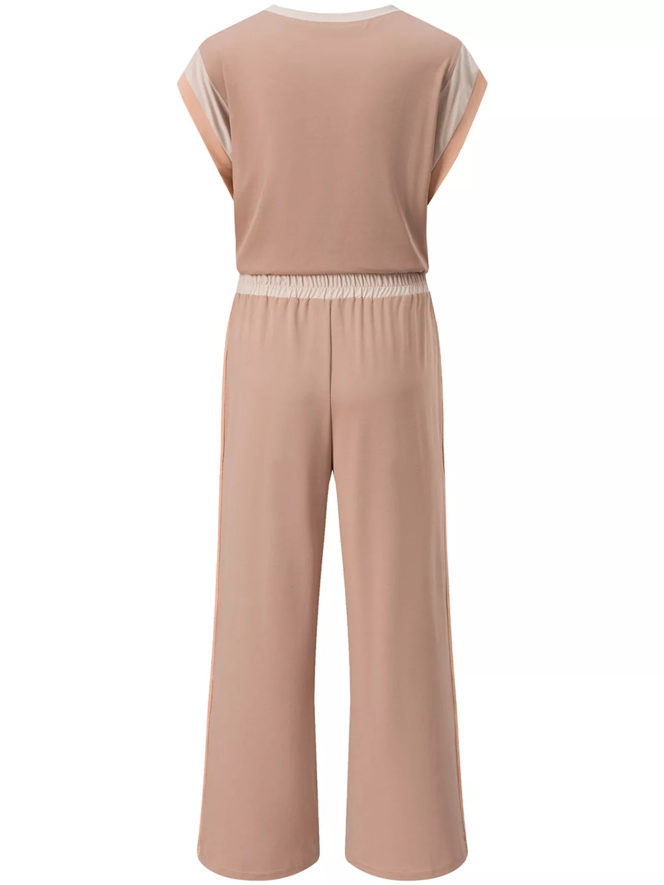 Rear view of color block detail casual two-piece set