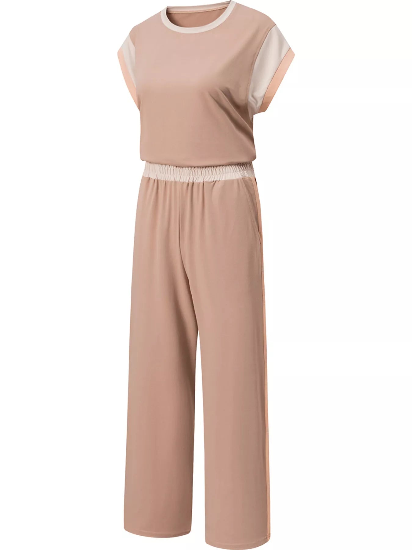 Front casual styling of color block detail two-piece set