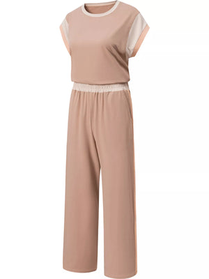 Front casual styling of color block detail two-piece set