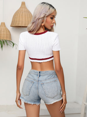 Contrast cropped knit top back view