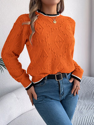 soft cozy knit sweater contrast trim front styling
