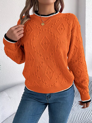 chic contrast trim sweater round neck front fashion look