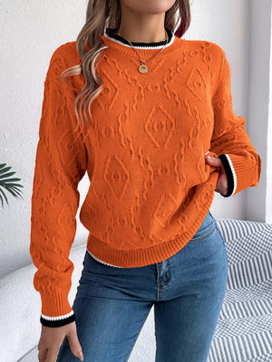 casual women's sweater contrast trim modern front style