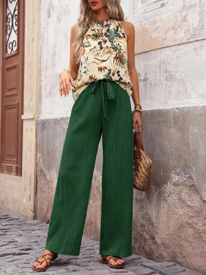 Printed matching tank top and pants set front display