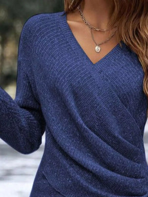 cozy surplice long sleeve knit top front detail