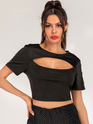 Cutout Grommet Detail Cropped Tee front view