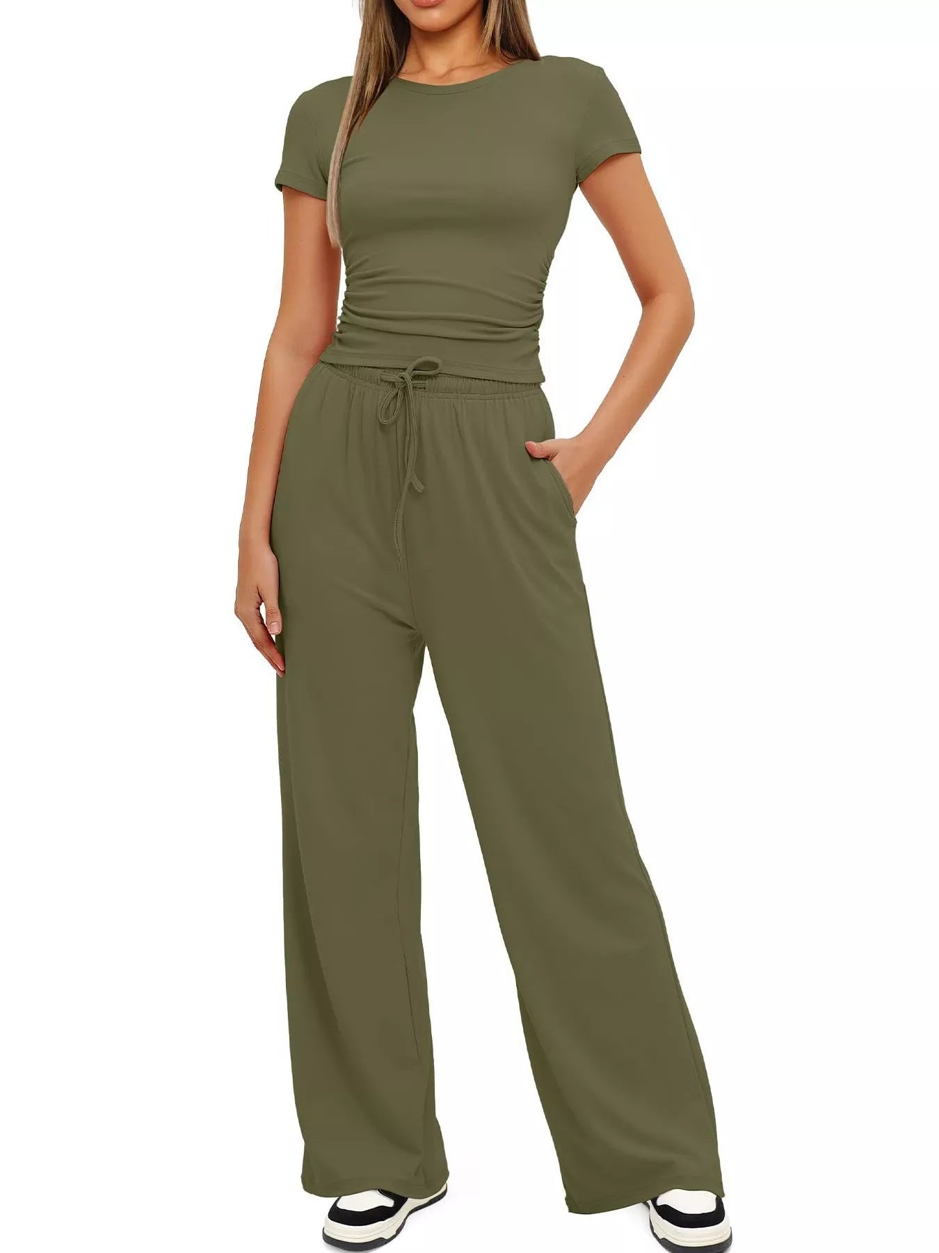 Everyday short sleeve top and pants set front view