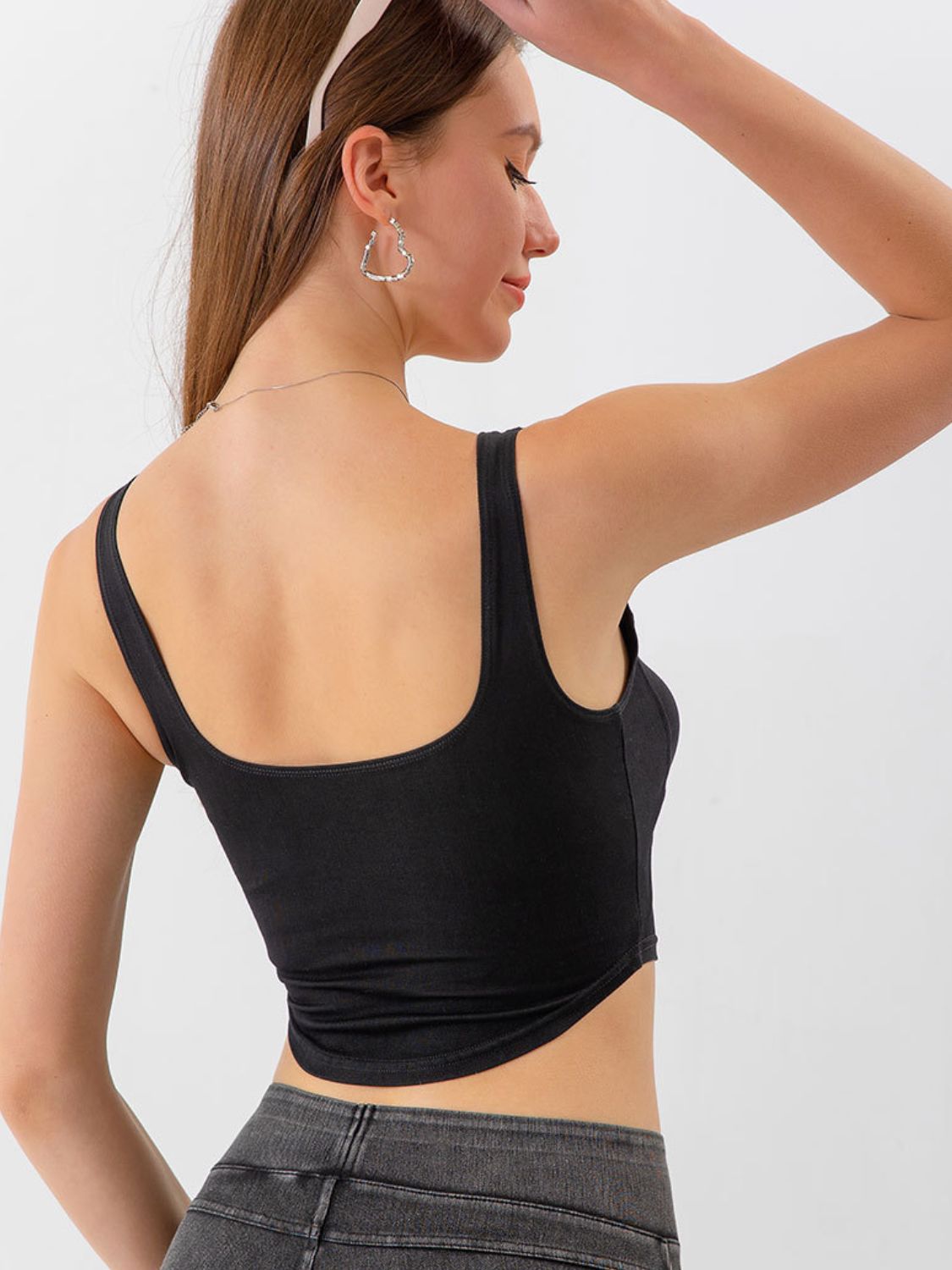 Seam detail cropped denim tank back view