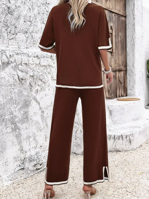 Back design of Devine contrast trim pants set