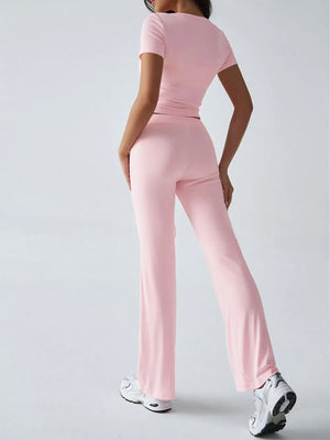 Back full look of Devine short sleeve top and pants set