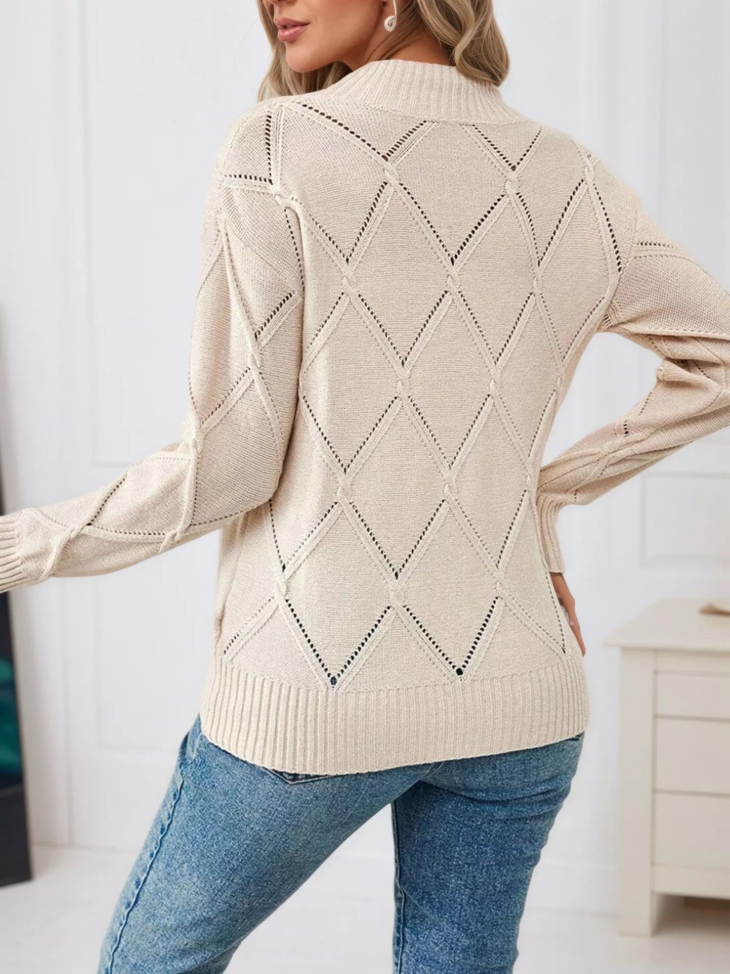 Back side diamond eyelet knit top lightweight stylish sweater