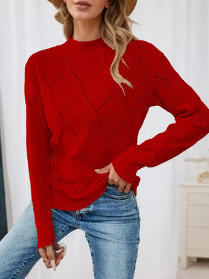 Soft diamond eyelet knit top front view cozy stylish outfit