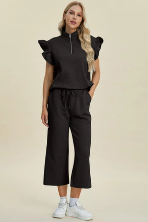 Front style of Double Take textured top and pants set