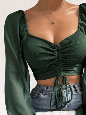 Fashionable front view of the cropped top on model