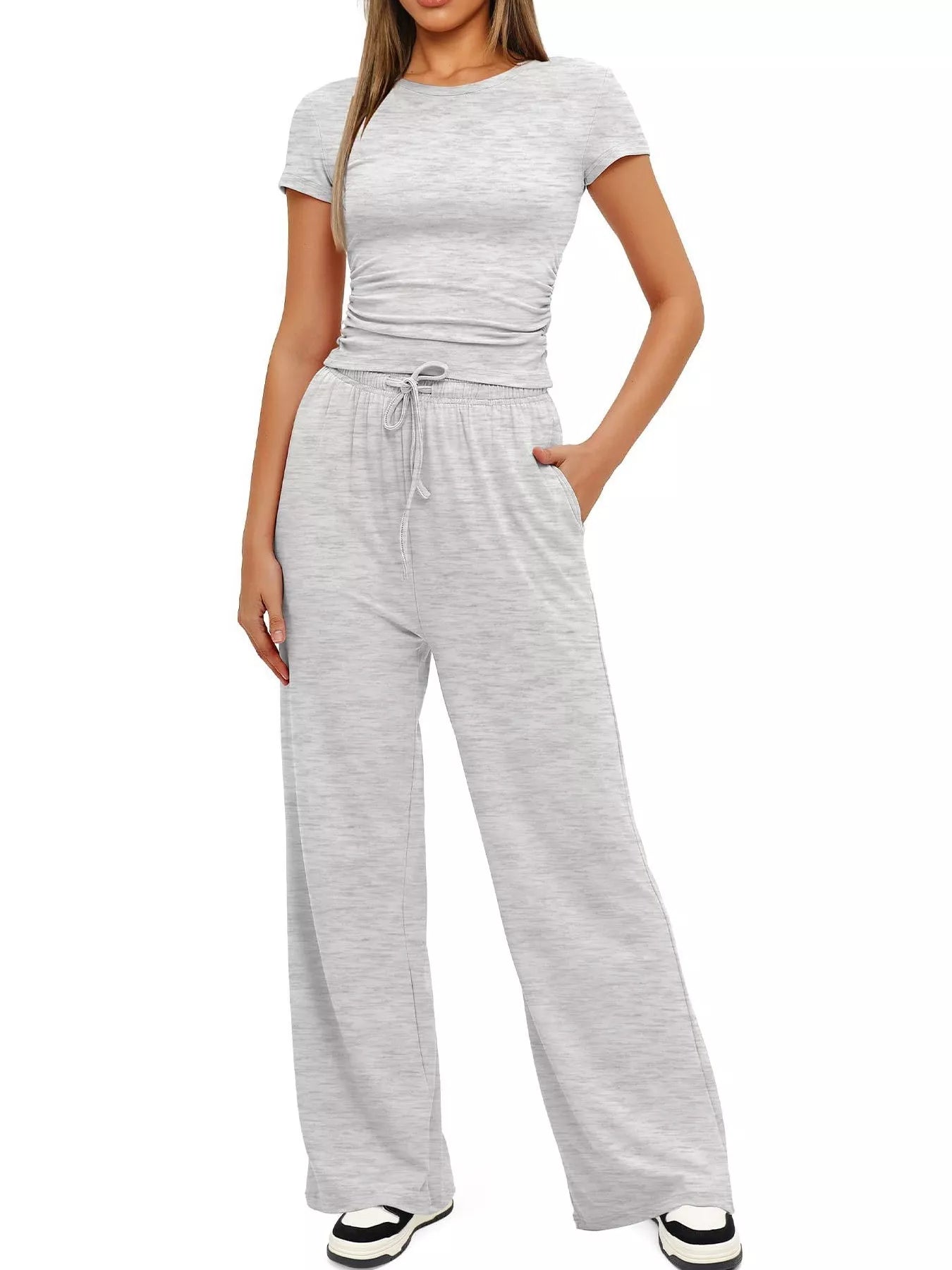 Short sleeve top and drawstring pants set front view
