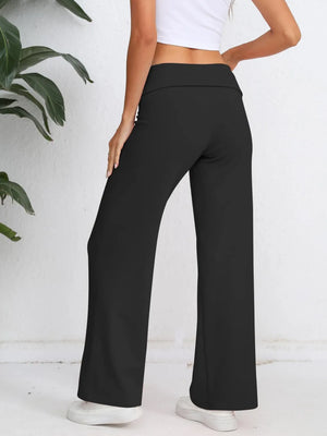 Elastic waist wide leg pants back view