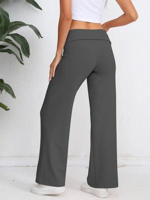 Back style of elastic waist wide leg pants