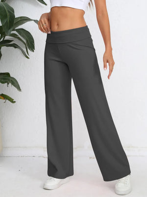 Women elastic waist wide leg pants front style