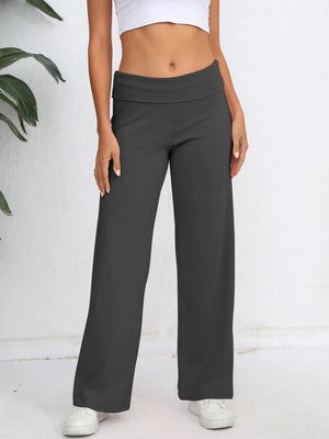 Elastic waist wide leg pants casual front look