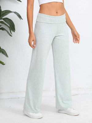 Elastic waist wide leg pants full length front