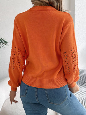 Hollow out eyelet long sleeve sweater back view breathable knit design