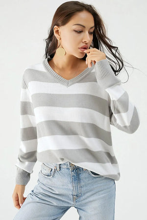 Back view of Leopard V-Neck Long Sleeve Sweater with long sleeves