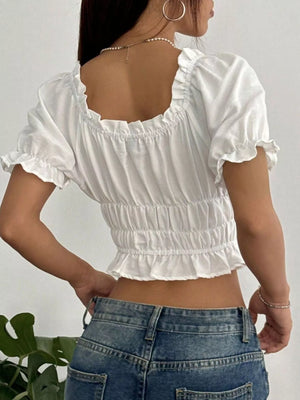 Frill ruffled hem puff sleeve crop blouse back view