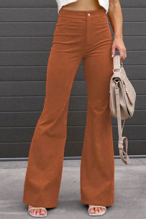 Front view showing high waist and bootcut fit