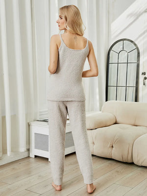 Fuzzy V-neck cami and pants lounge set back view