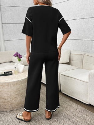 Back detail of matching top and pants outfit