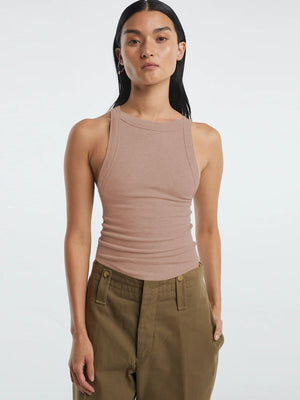Front view showing the halter neckline and fit