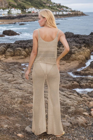 Back view of hollow out round neck sweater cover up set