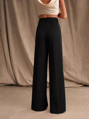 Back view of high-waisted wide-leg pants