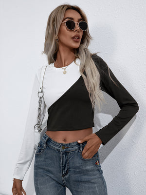 Ivy Lane cropped contrast color short sleeve tee front style