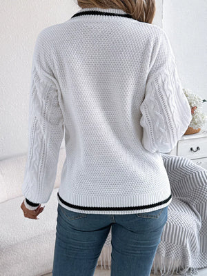 Cable knit sweater back view long sleeve simple design