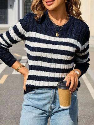 striped knit sweater front cozy and stylish look